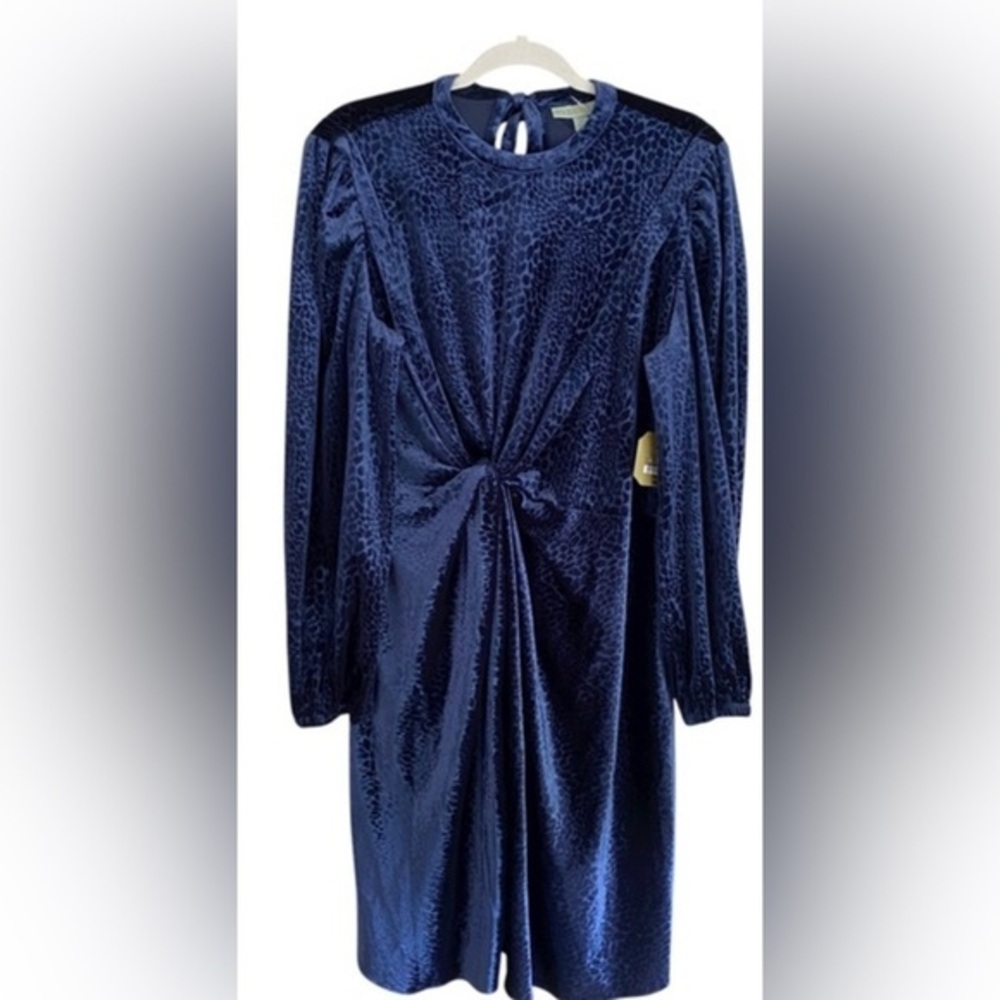 RYEGRASS Navy Burnout Velvet Mini Ruched Long Sleeve animal print size medium